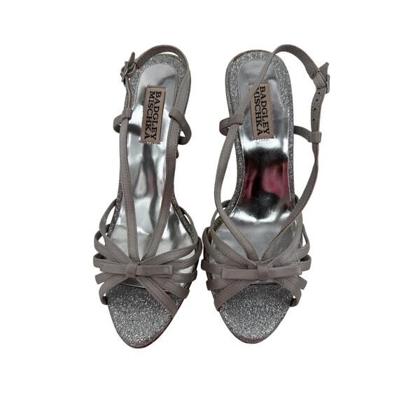 Badgley Mischka Silver Glitter Strappy Heels Size 7M 3-Inch Heel Height - Picture 2 of 6